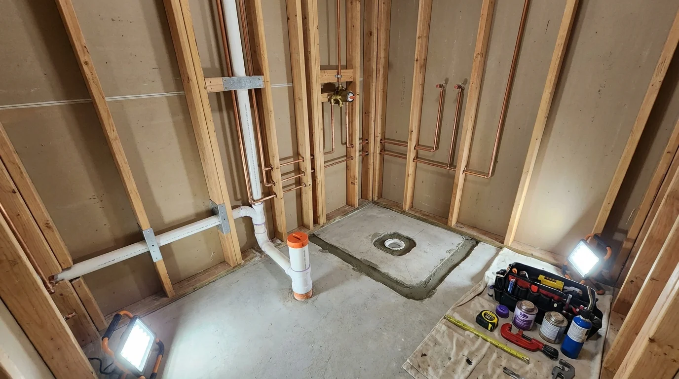 Bathroom rough-in plumbing during remodel by Johns Plumbing LLC in Alachua