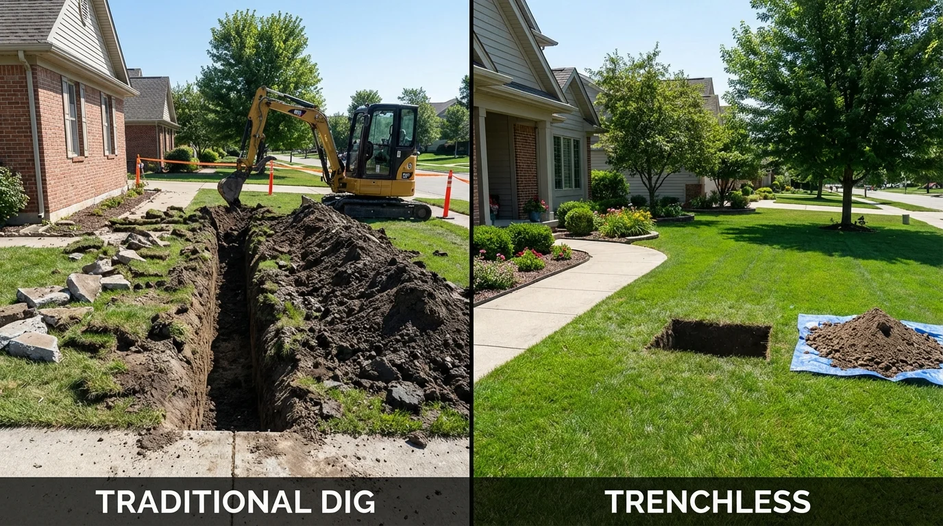 Trenchless sewer repair with minimal yard damage versus traditional excavation in Alachua, FL